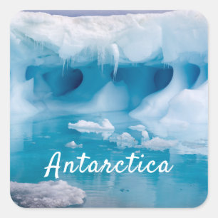 Sticker Carré Photo de l'iceberg Antarctique avec texte