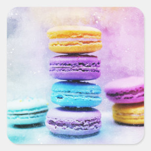 Sticker Carré Photo de Macarons colorés