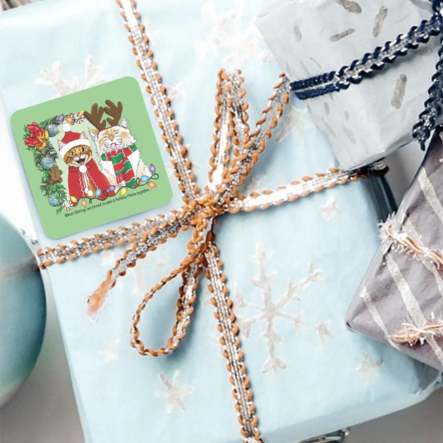 Sticker Carré Photo de Noël annuelle du chat (Créateur téléchargé)