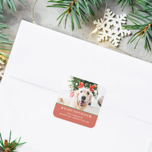 Sticker Carré Photo de Noël de chien Joyeux Pawlidays Adresse