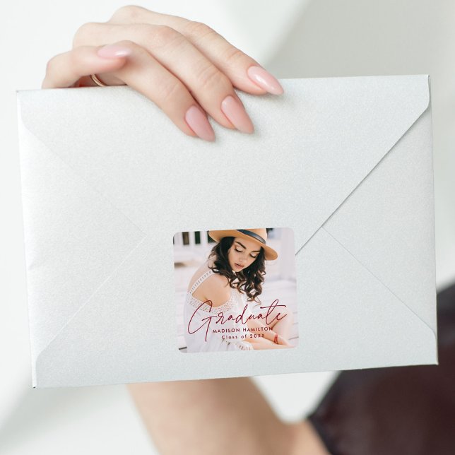 Sticker Carré Photo de remise de diplôme en écriture moderne Bou (Créateur téléchargé)