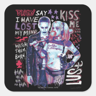 Sticker Carré Photo de typographie de joker et de Harley du