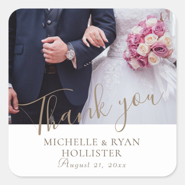 Sticker Carré Photo élégante de Wedding Thank you Favor (Devant)