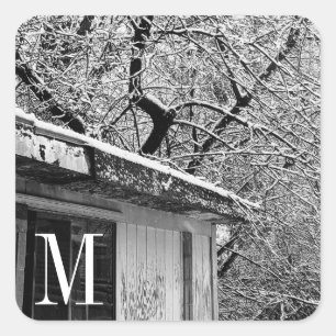 Sticker Carré Photo en noir et blanc de la scène hivernale rusti