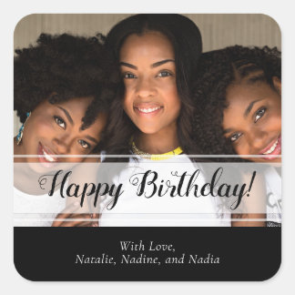 Sticker Carré Photo en noir et blanc Joyeux anniversaire
