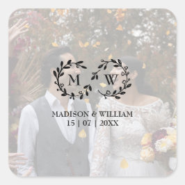Sticker Carré Photo Mariage moderne en noir et blanc