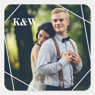 Sticker Carré Photo Mariage Monogram branché