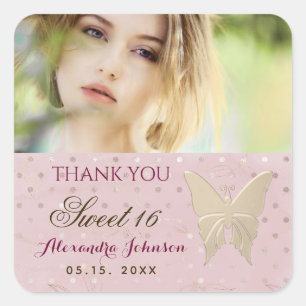Sticker Carré Photo Merci Sweet 16 Rose Gold