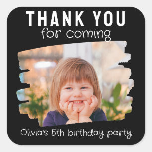 Sticker Carré Photo mignonne Anniversaire de enfant Parti Merci