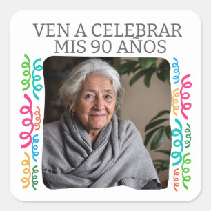 Sticker Carré Photo Personalizada Mis 90 Años Fiesta