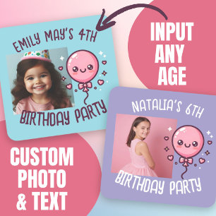 Sticker Carré Photo personnalisée Ajouter un nom mignon ballon d