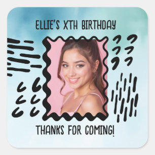 Sticker Carré Photo personnalisée Anniversaire Sketchy Doodle Aq