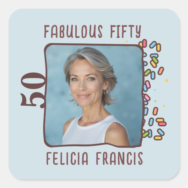 Sticker Carré Photo personnalisée Fabuleux Cinquante Anniversair (Devant)