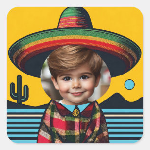 Sticker Carré Photo personnalisée Fête d'anniversaire Sombrero