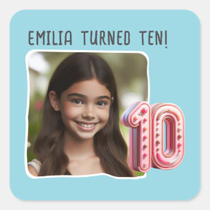 Sticker Carré Photo personnalisée Fête du 10e anniversaire