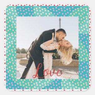 Sticker Carré Photo personnalisée LOVE fraise Frame