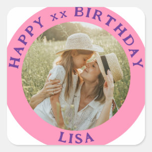 Sticker Carré Photo Personnalisée, Nom Et Âge Anniversaire Class