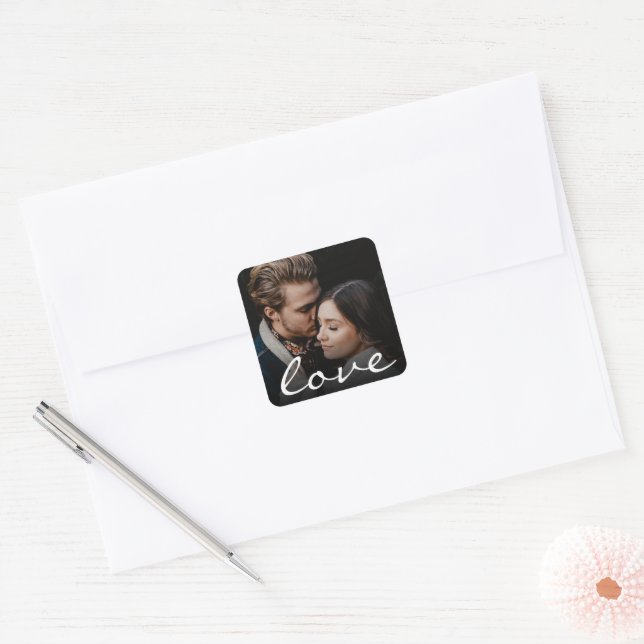 Sticker Carré Photo personnalisée Script d'amour romantique en r (Enveloppe)