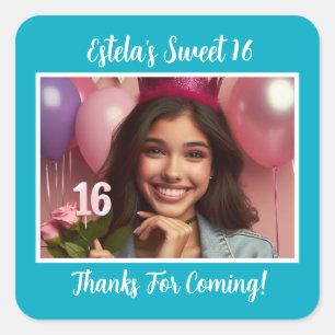 Sticker Carré Photo personnalisée Sweet 16e anniversaire Merci
