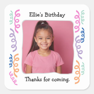 Sticker Carré Photo Personnalisée Tout Âge Fête D'Anniversaire S