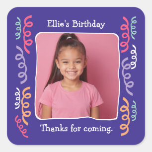 Sticker Carré Photo Personnalisée Tout Âge Fête D'Anniversaire S