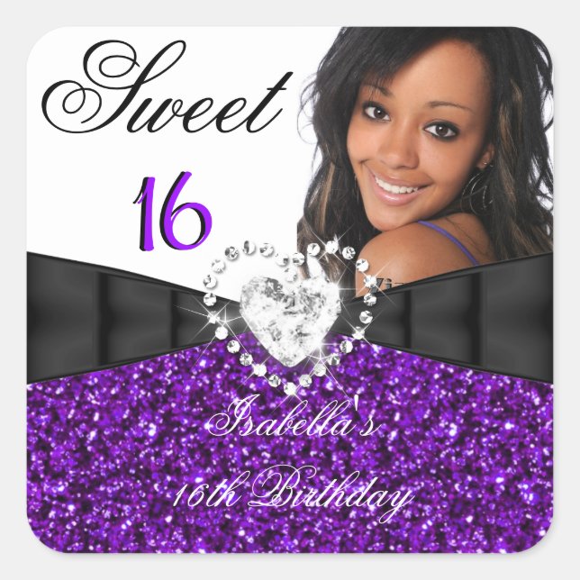 Sticker Carré Photo Purple Parties scintillant Silver Sweet 16 1 (Devant)