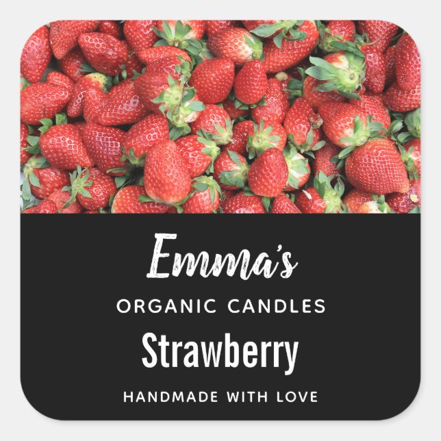 Sticker Carré Photo Red Juicy Strawberries Candle Business (Devant)