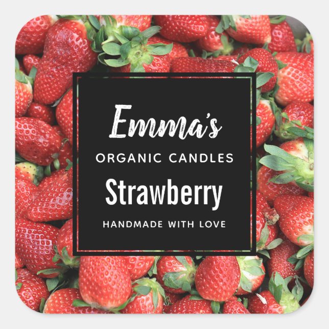 Sticker Carré Photo Red Juicy Strawberries Candle Business (Devant)