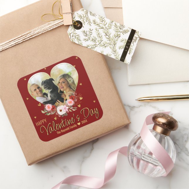 Sticker Carré Photo Saint Valentin Coeur Or Parties scintillant  (Cadeaux)