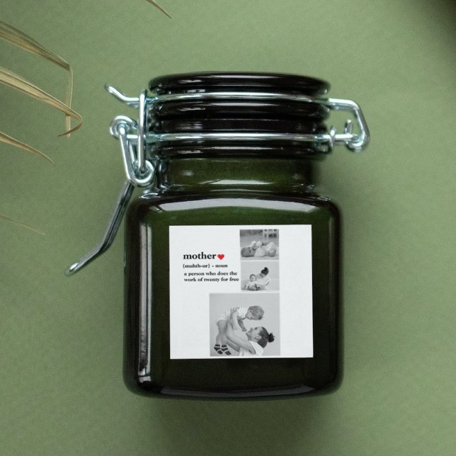 Sticker Carré Photo & Texte Moderne Coeur Rouge Mère Cadeau (Créateur téléchargé)