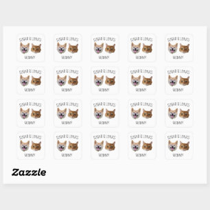 Sticker Carré Photo visage chat chien personnalisé, cadeau migno