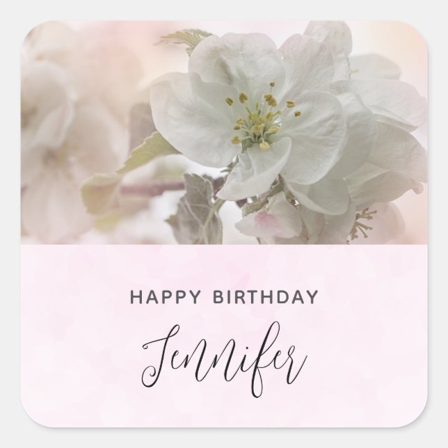 Sticker Carré Photo White Apple Blossom Anniversaire (Devant)