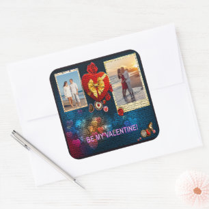 Sticker Carré Photos et nom personnalisés Coeur Soyez ma mosaïqu
