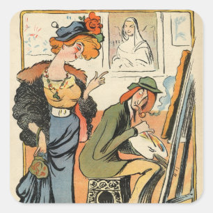 Sticker Carré Phryne : caricature du modèle d'un artiste