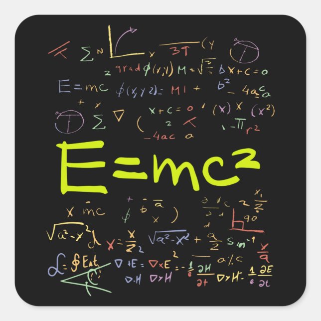 Sticker Carré Physique et formules mathématiques EMC2 (Devant)