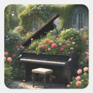Sticker Carré Piano en Fleur - peinture jardin