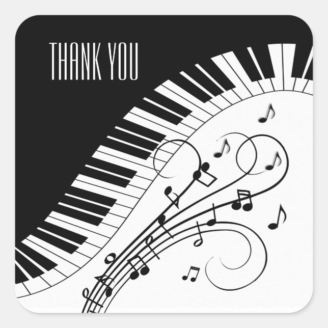 Sticker Carré Piano Keyboard Merci de conception de musique (Devant)