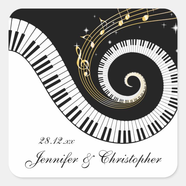 Sticker Carré Piano Keys et Golden Music Notes Mariage (Devant)
