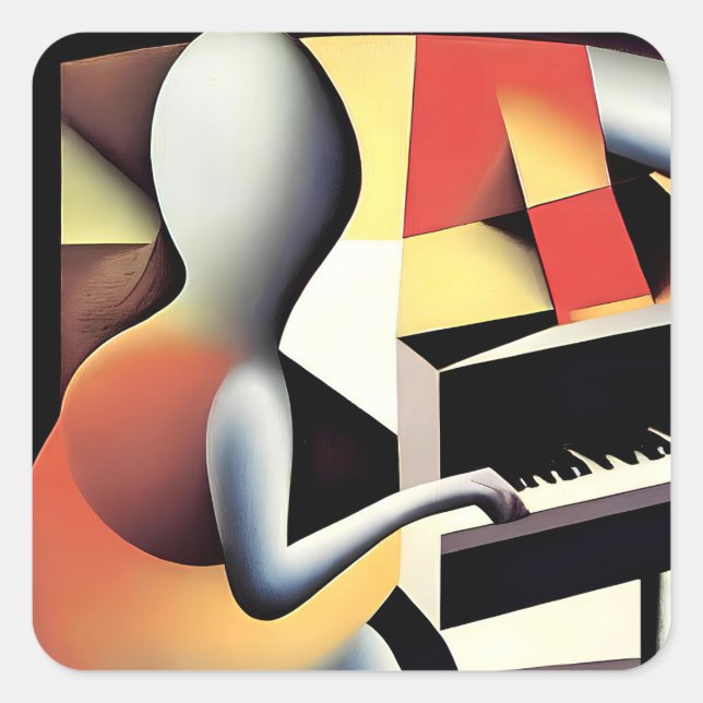 Sticker Carré Piano Player - Art aérographe (Devant)