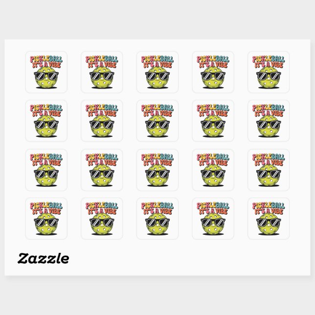 Sticker Carré Pickleball avec chevalet de lunettes de soleil (Feuille)