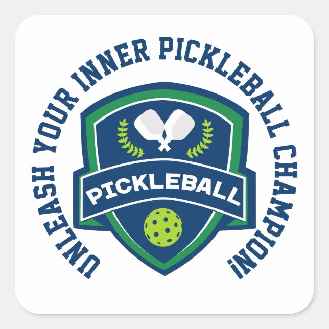 Sticker Carré Pickleball de texte personnalisé (Devant)