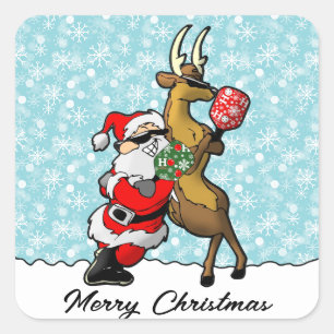 Sticker Carré Pickleball Partners Père Noël & Reindeer Sleightin