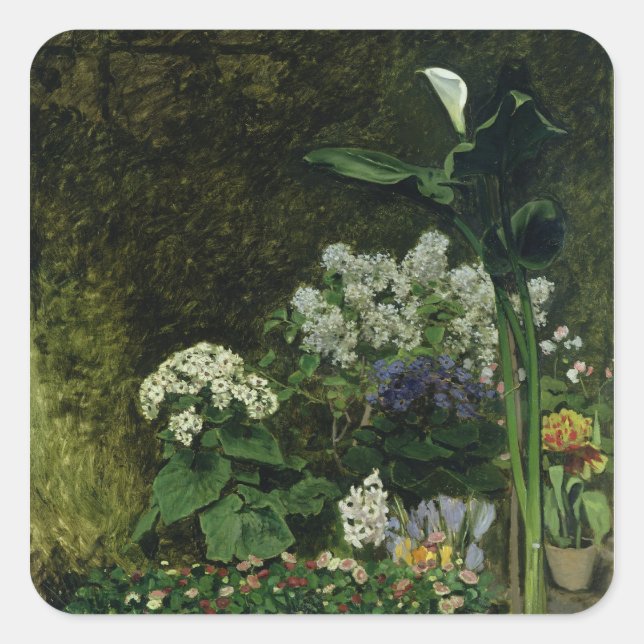 Sticker Carré Pierre A Renoir | Fleurs dans une serre (Devant)