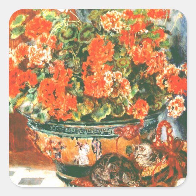 Sticker Carré Pierre-Auguste Renoir Geraniums Et Chats (Devant)