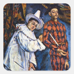 Sticker Carré Pierrot et Arlequin, Mardi Gras de Paul Cézanne