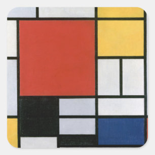 Sticker Carré Piet Mondrian Rouge Bleu Jaune Art Abstrait