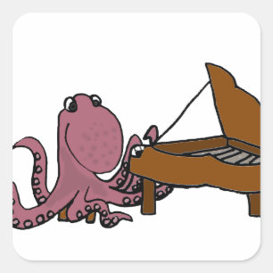 Sticker Carré Pieuvre violette amusante Jouer au piano