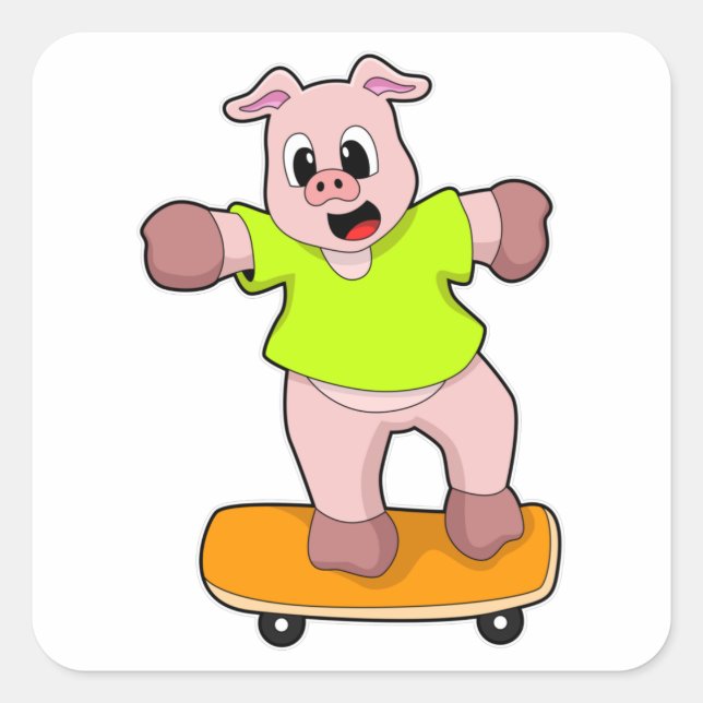 Sticker Carré Pig as Skateboard sur skateboard (Devant)