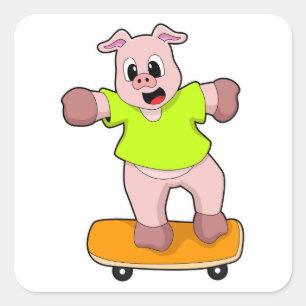 Sticker Carré Pig as Skateboard sur skateboard