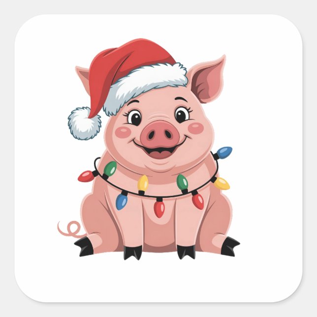 Sticker Carré Pig Christmas Santa Hat Xmas Holiday Xmas Pigmass (Devant)